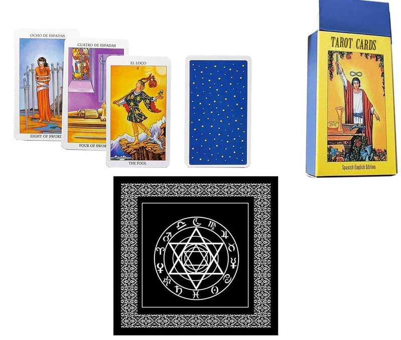 فوفسيغ بطاقات التارو VOVCIG، Baraja de Tarot، بطاقات التارو الإنجليزية الإسبانية ثنائية اللغة، بطاقات التارو مع كتاب دليل ومفرش طاولة خاص من التارو - Image 1